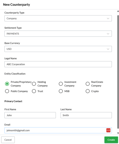 New Counterparty Full Page