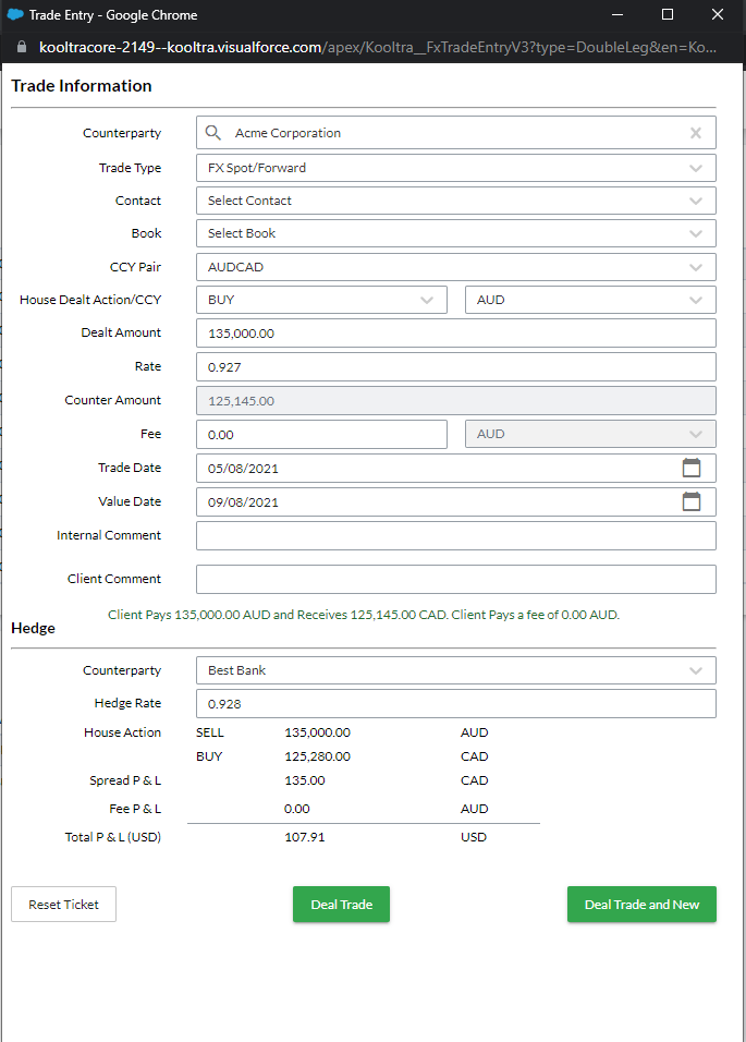 Trade Entry (Spot) - Double Leg